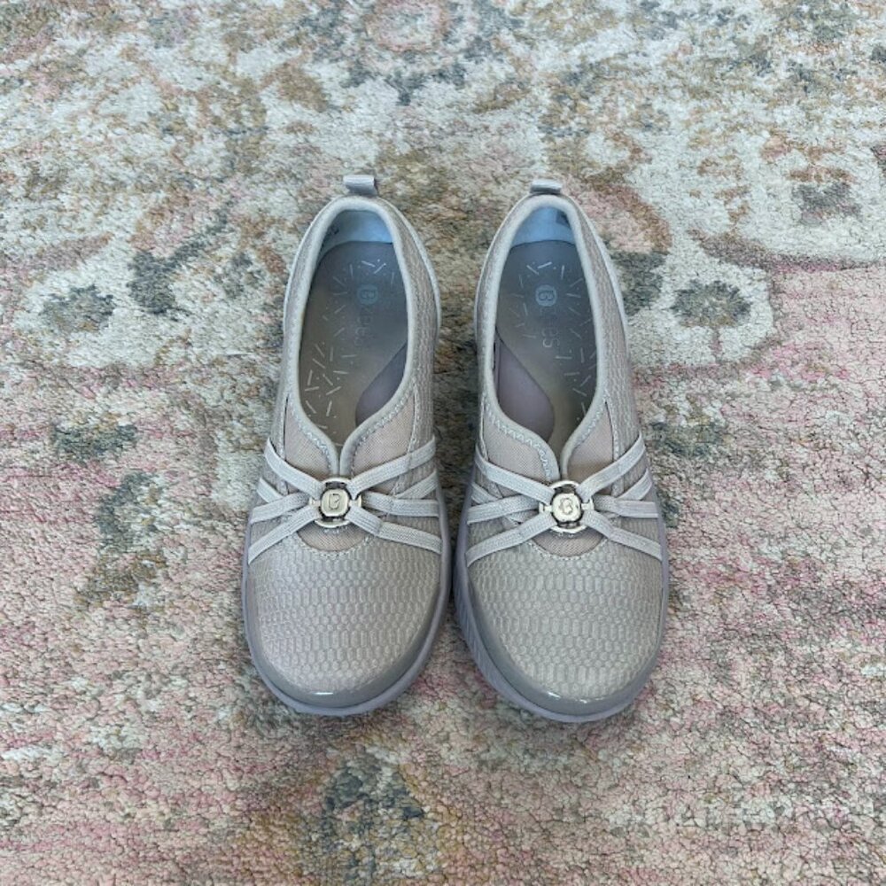 Bzees Taupe Slip-On Flats with Decorative Accent